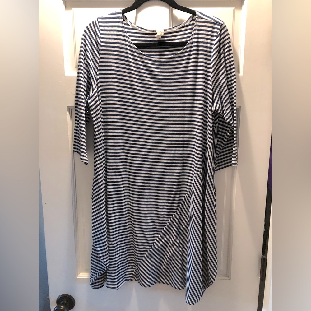 Chalet blue and white striped cotton tunic.
